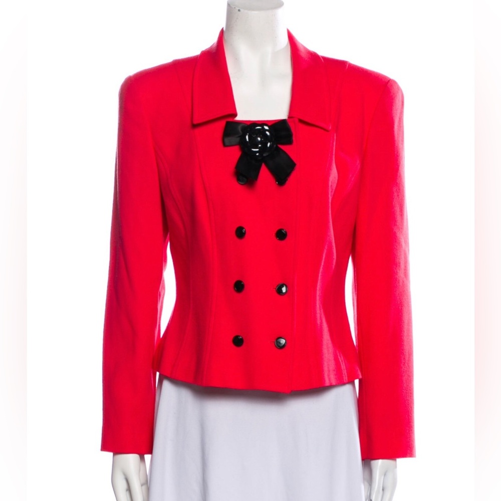 Vintage Rickie Freeman Teri John Jacket Blazer Jacket Tomato Red Black Bow sz M